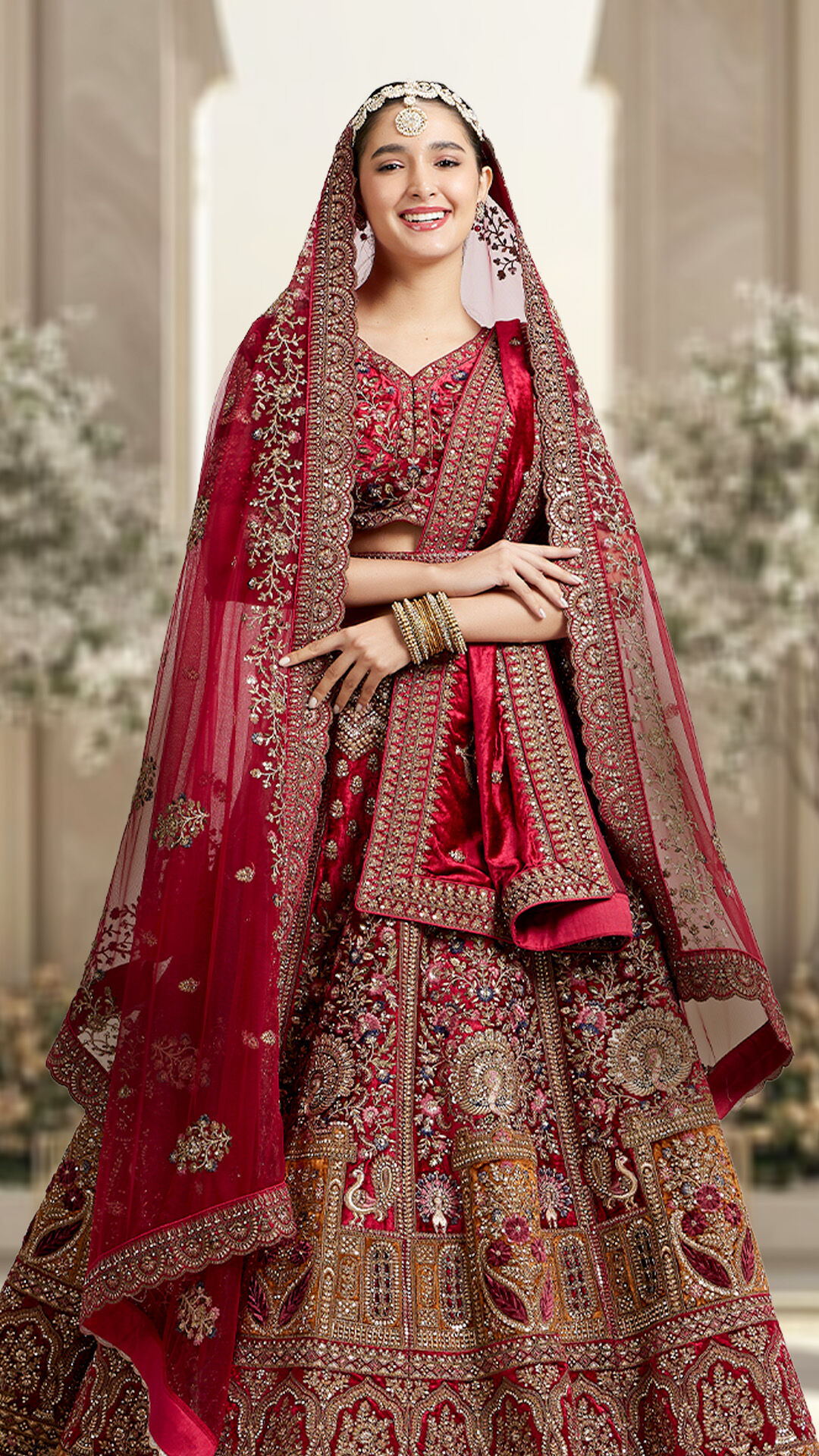  Bride in red silk lehenga